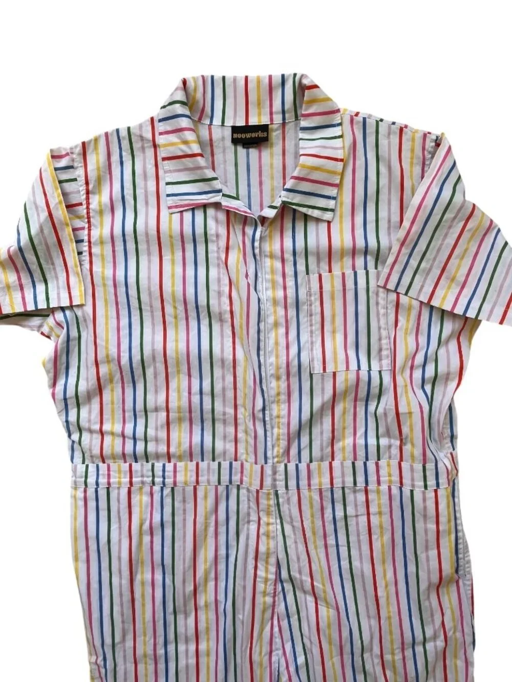 Nooworks 70s Inspired Rainbow Striped Jumpsuit Womens 3XL Dopamine Kidcore Retro